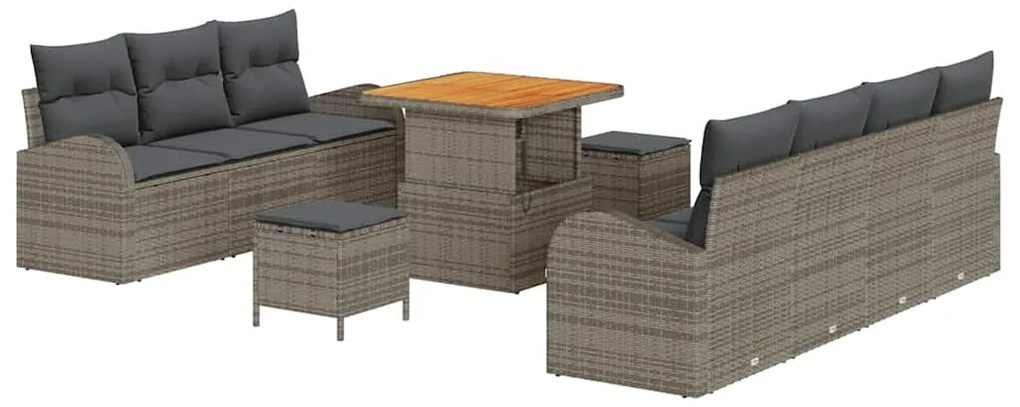 vidaXL Σετ Καναπέ Κήπου με μαξιλάρι 10 pcs Γκρι Πολυ ράταν