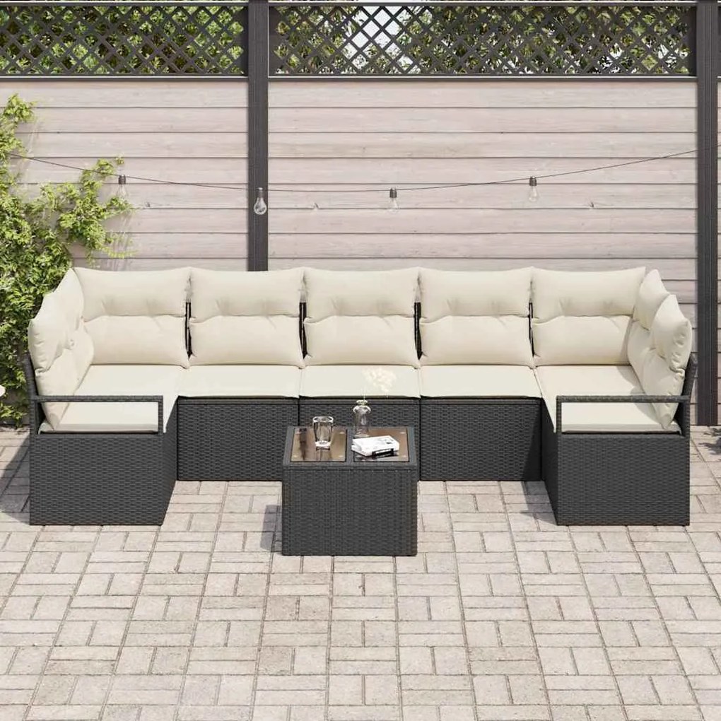 vidaXL Σετ Καναπέ Κήπου 8 pcs Μαύρο, Κρέμα 55 x 55 x 37 εκ