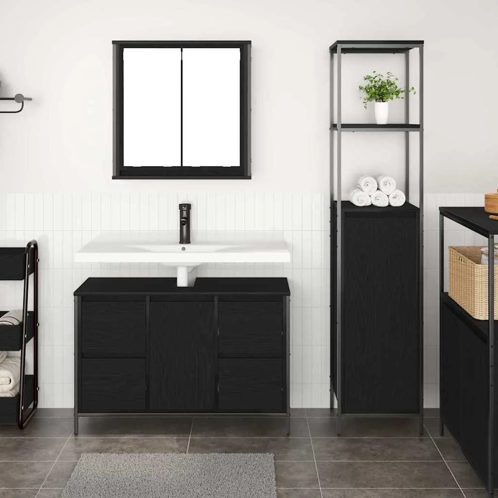 vidaXL Σετ Επίπλων Μπάνιου με ράφι 2 pcs Μαύρη δρυς 36 x 35 x 165 εκ