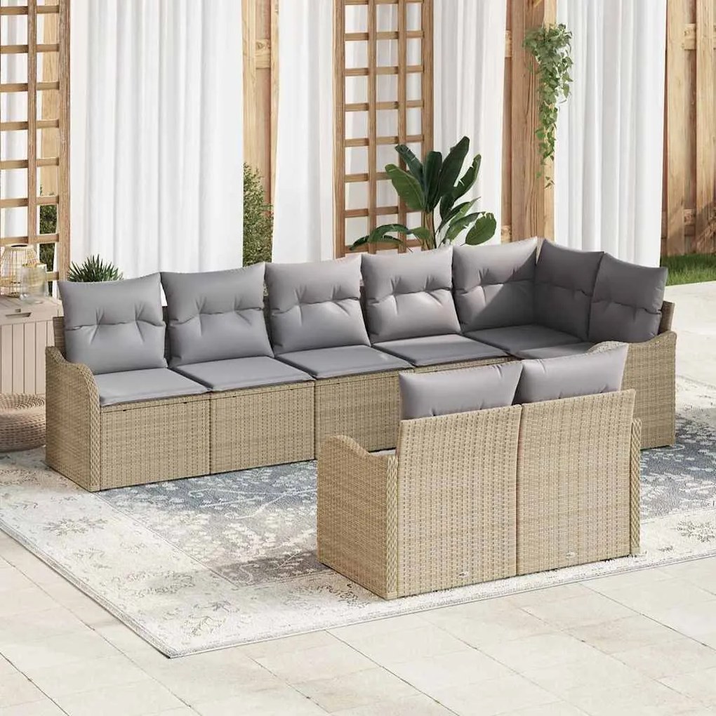 vidaXL Σετ Καναπέ Κήπου με μαξιλάρι 8 pcs Μπεζ Πολυ ράταν