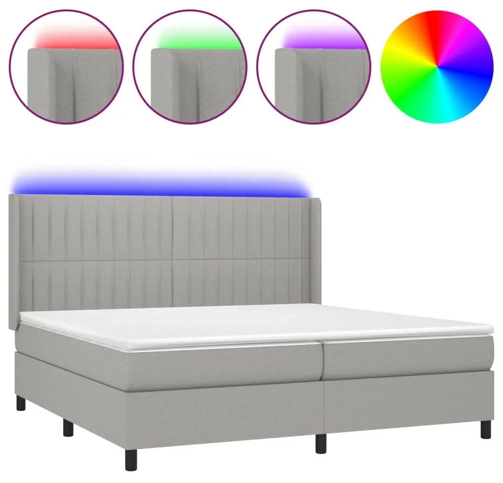 vidaXL Κρεβάτι Boxspring με Στρώμα & LED Αν.Γκρι 200x200εκ. Υφασμάτινο