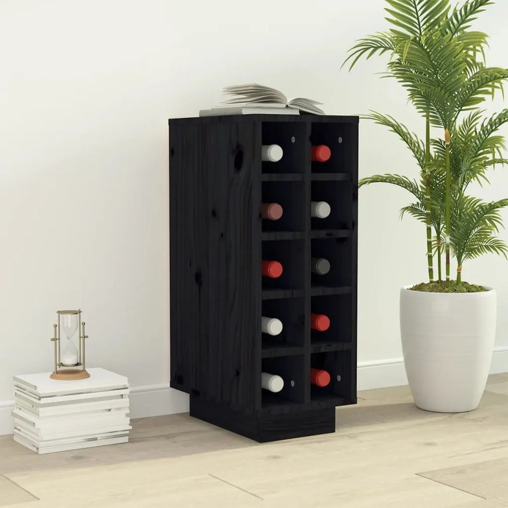 vidaXL Κάβα Κρασιών Μαύρη 23x34x61 εκ. από Μασίφ Ξύλο Πεύκου