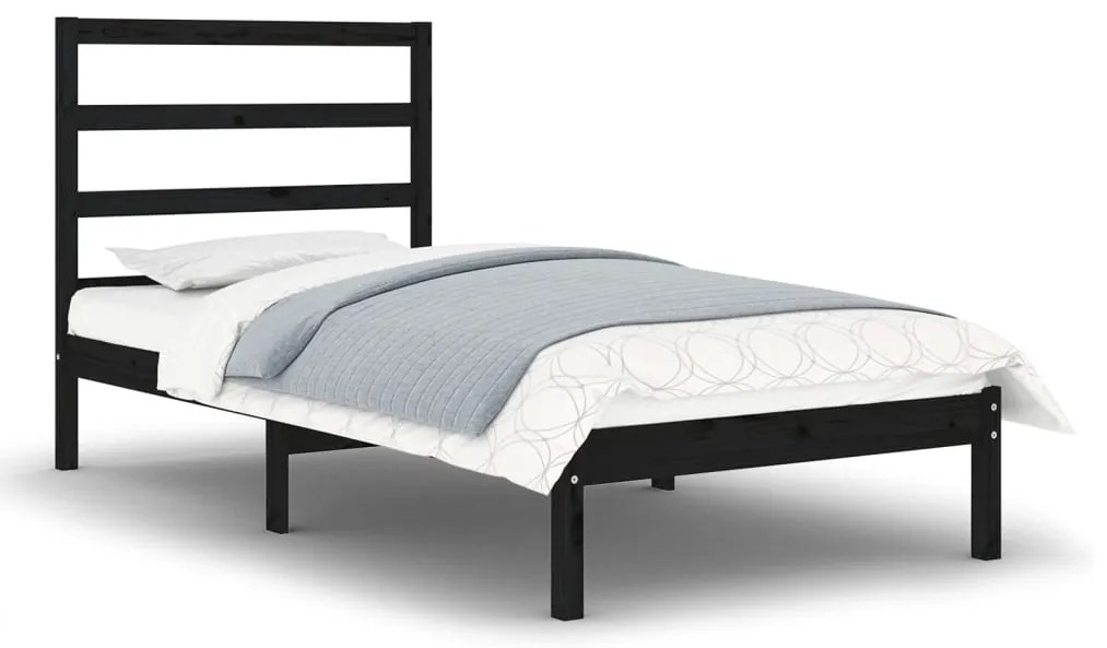vidaXL Πλαίσιο Κρεβατιού Μαύρο 75 x 190εκ. από Μασίφ Ξύλο Small Single