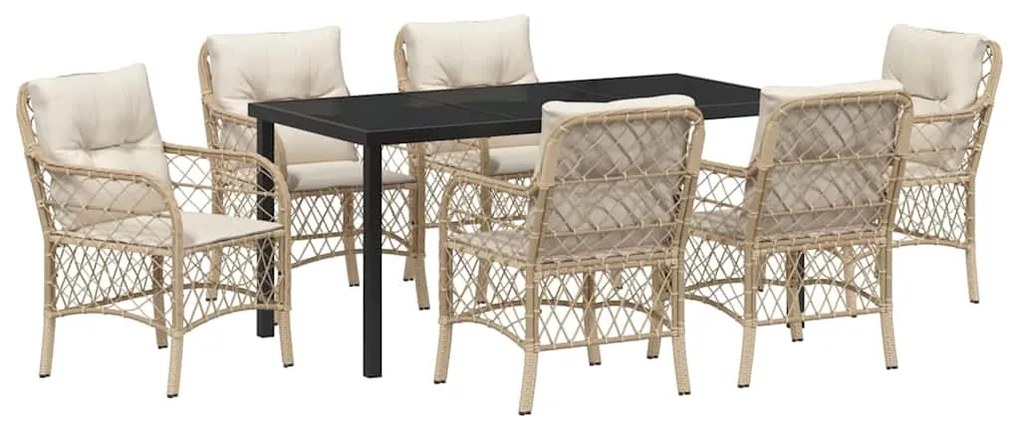 vidaXL Σέτ φαγητού για κήπο με μαξιλάρι 7 pcs Μπεζ συνθετικό ρατάν