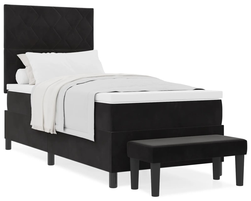 vidaXL Κρεβάτι Box Spring με Στρώμα & Πάγκο Μαύρο 100x200 εκ Βελούδο