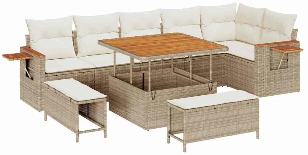 vidaXL Σετ Καναπέ Κήπου 11 pcs Μπεζ και Κρέμα συνθετικό ρατάν