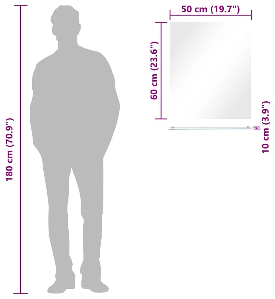 vidaXL Καθρέφτης Τοίχου με Ράφι 50 x 60 εκ. από Ψημένο Γυαλί