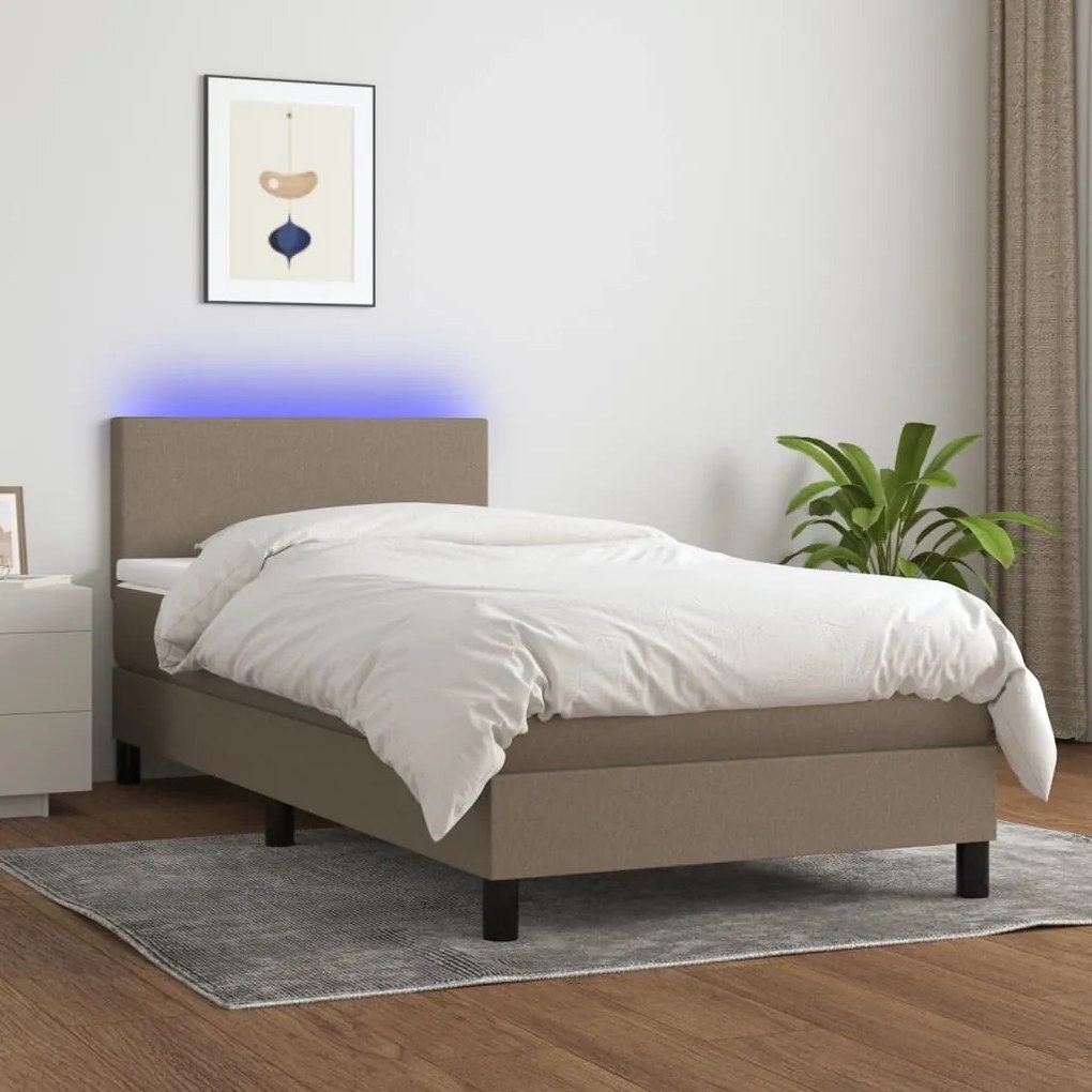 vidaXL Κρεβάτι Boxspring με Στρώμα & LED Taupe 90x190 εκ. Υφασμάτινο