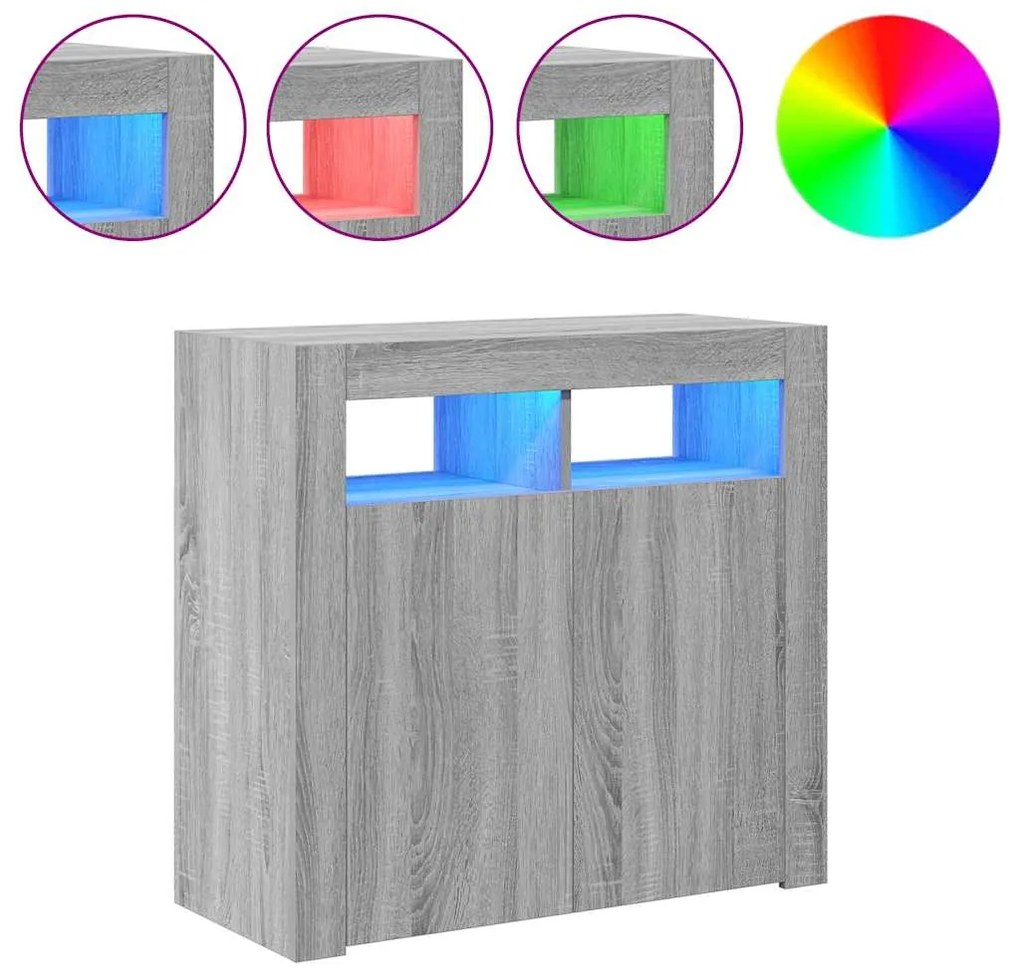 vidaXL Μπουφές με LED Γκρι Sonoma 80x35x75 εκ.