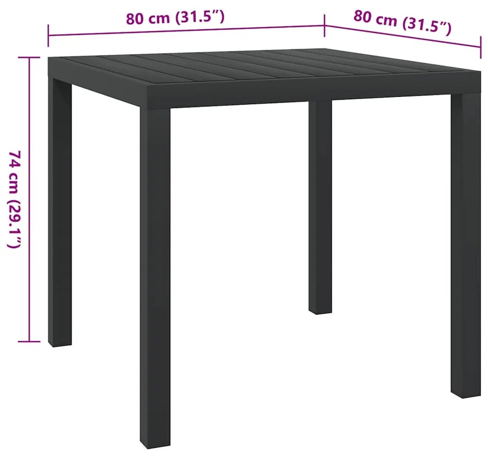 vidaXL Τραπέζι Κήπου Μαύρο 80 x 80 x 74 εκ. από Αλουμίνιο / WPC