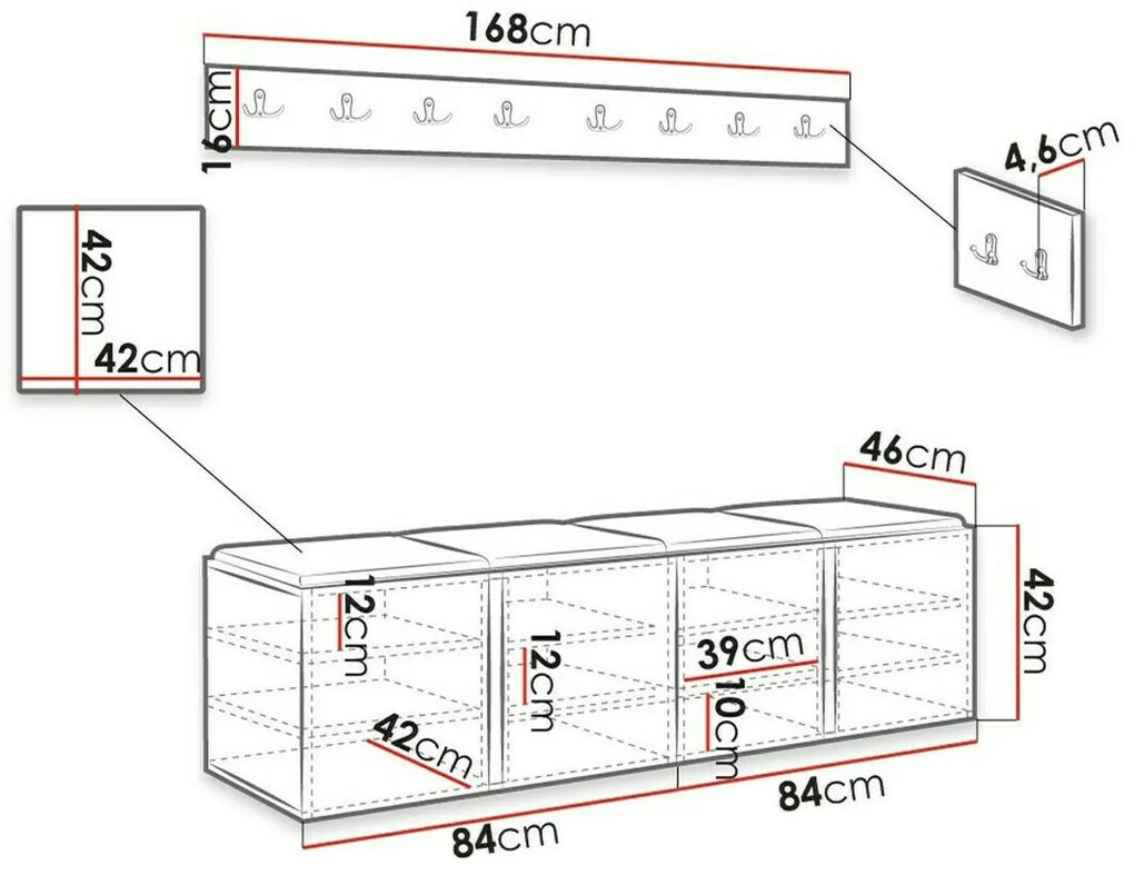 Σετ διαδρόμου Hartford 276, 168x46cm, 27 kg, Άσπρο, Πλαστικοποιημένη μοριοσανίδα, Ταπισερί, Τοίχου, Εντοιχισμένη | Epipla1.gr