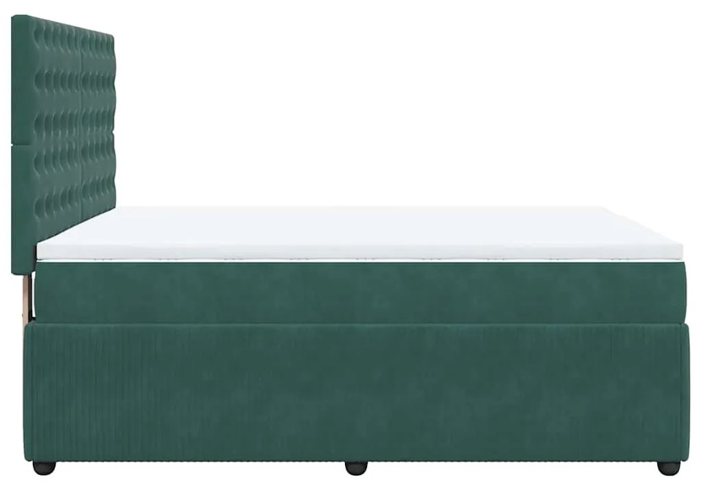 vidaXL Κρεβάτι Boxspring με Στρώμα Σκούρο Πράσινο 140x200εκ. Βελούδινο
