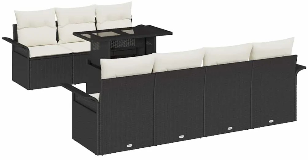 vidaXL Σετ Καναπέ Κήπου με μαξιλάρι 8 pcs Μαύρο Πολυ ράταν