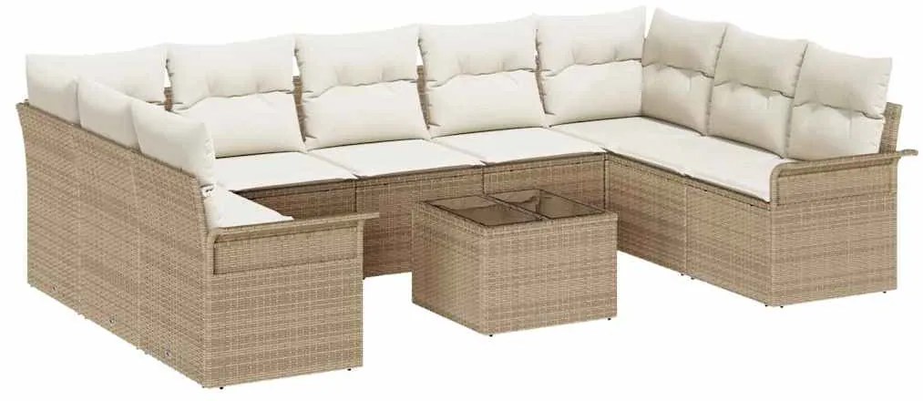 vidaXL Σετ Καναπέ Κήπου με μαξιλάρι 10 pcs Καφέ Πολυ ράταν