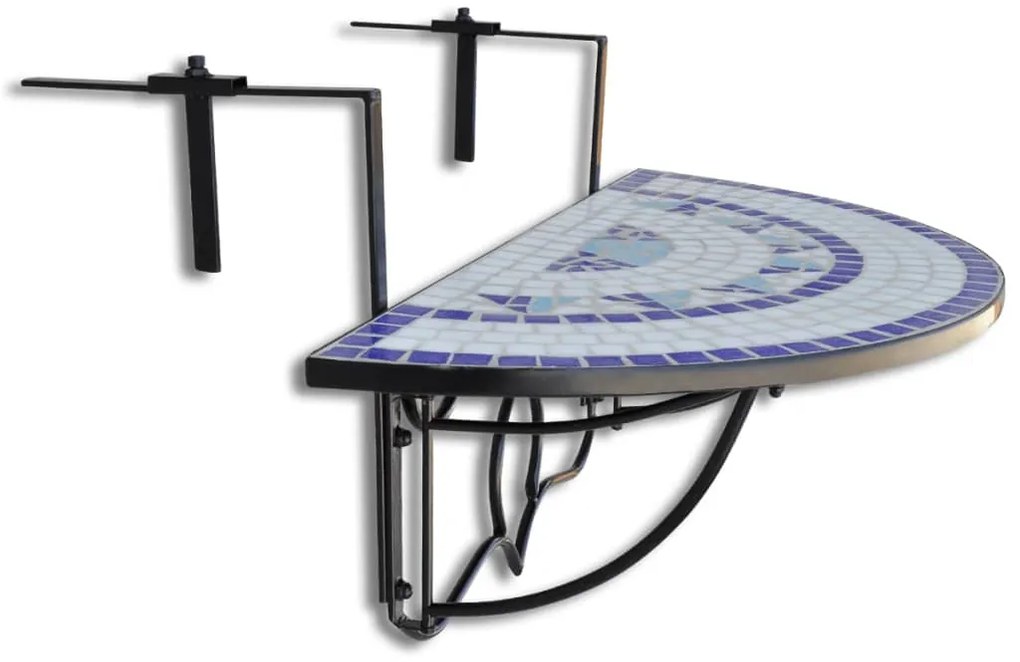 vidaXL Τραπέζι Μπαλκονιού Κρεμαστό «Μωσαϊκό» Μπλε και Λευκό