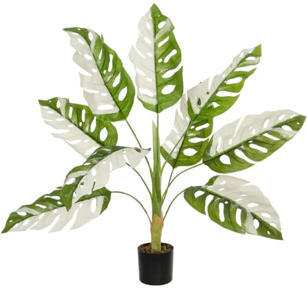 Τεχνητό Φυτό Albino Monstera 20938 90x90x90cm White-Green GloboStar Πολυαιθυλένιο,Ύφασμα