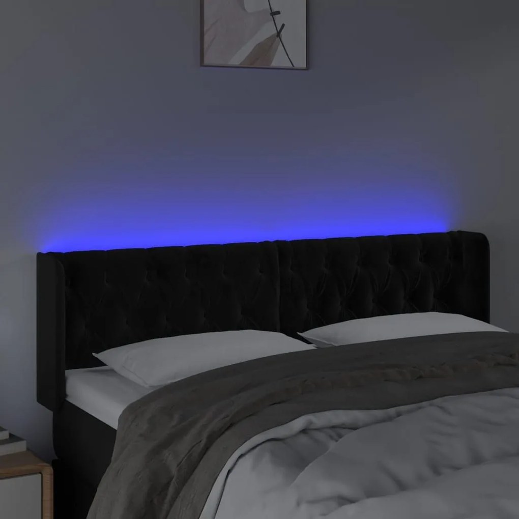 Κεφαλάρι Κρεβατιού LED Μαύρο 147x16x78/88 εκ. Βελούδινο - Μαύρο