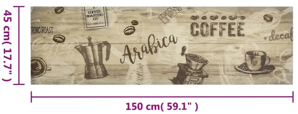 Χαλί Κουζίνας Πλενόμενο Καφέ Επιγραφή Coffee 45x150 εκ. Βελούδο - Καφέ