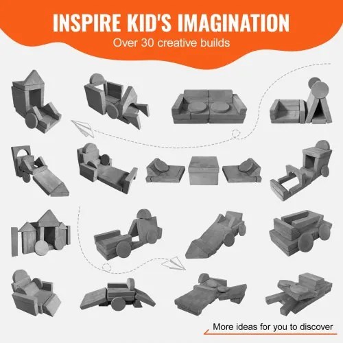 VEVOR Play Couch, 15pcs Modular Kids Nugget Couch, Toddler Foam Sofa Couch with High-density 25D Sponge for Playing, Creativing, Sleeping, Imaginative Kids Furniture for Bedroom and Playroom