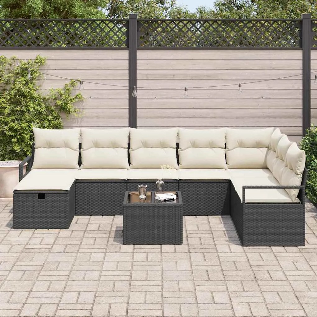 vidaXL Σετ Καναπέ Κήπου 8 pcs Μαύρο Πολυ ράταν