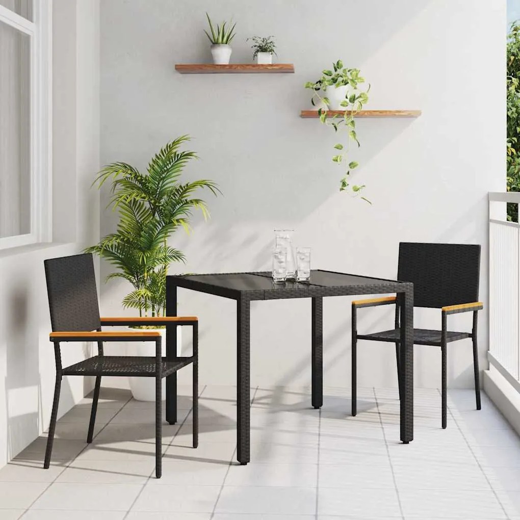 vidaXL Σέτ φαγητού για κήπο 3 pcs Μαύρο 90 x 90 x 75 cm