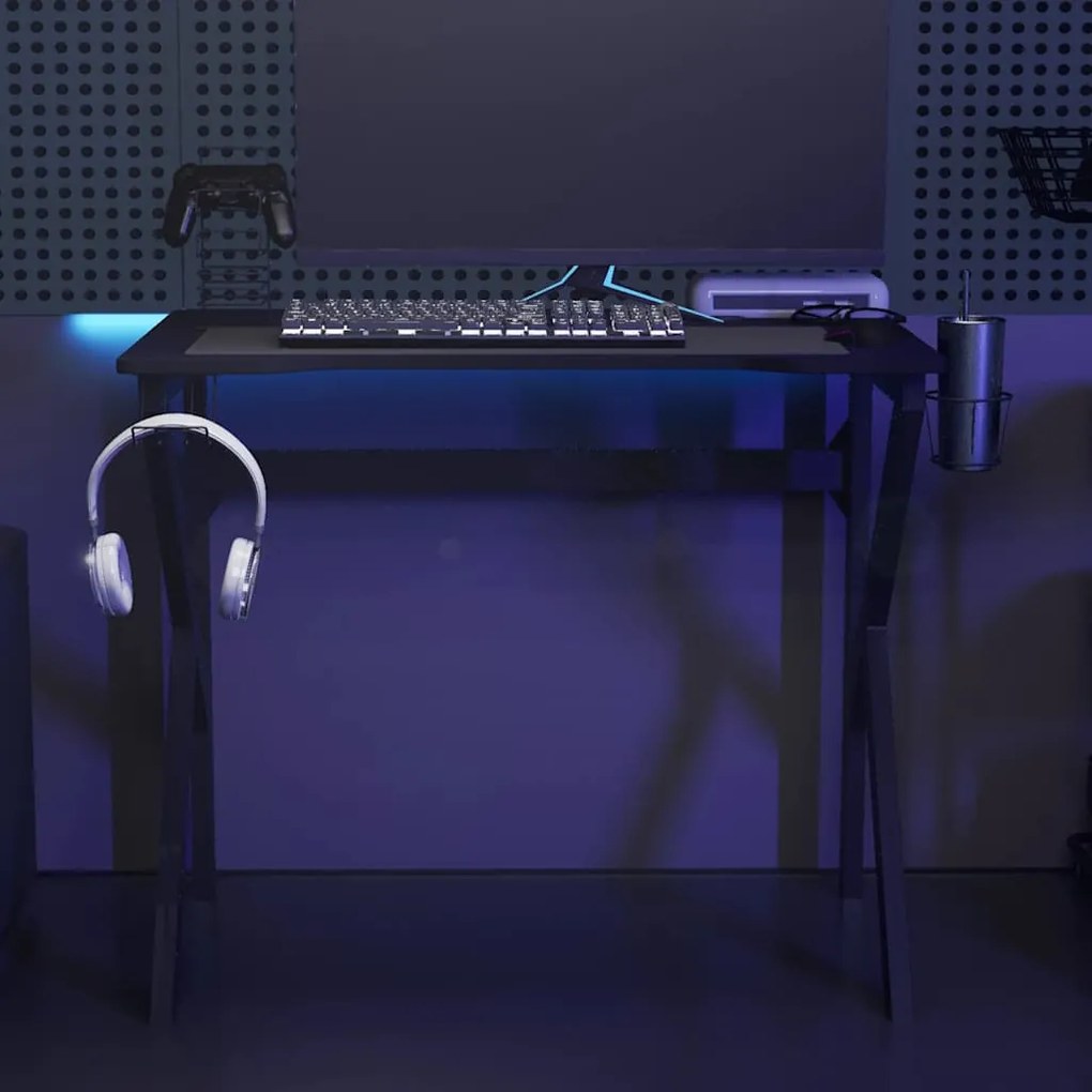 vidaXL Γραφείο Gaming Μαύρο 90 x 60 x 75 εκ. με Πόδια σε Σχήμα Κ