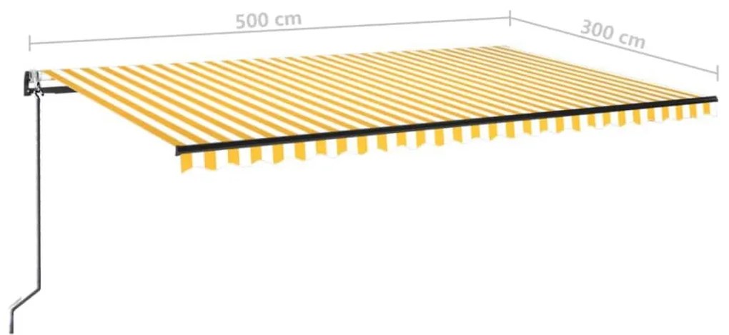 Τέντα Αυτόματη με LED &amp; Αισθ. Ανέμου Κίτρινο/Λευκό 500x300 εκ. - Κίτρινο