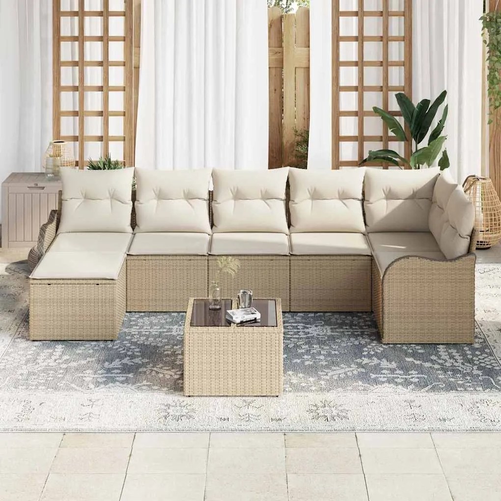 vidaXL Σετ Καναπέ Κήπου με μαξιλάρι 8 pcs Beige, λευκό Πολυ ράταν