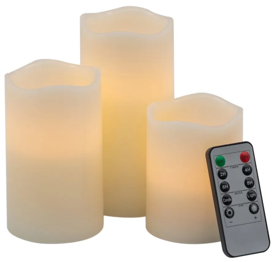 Artekko Artekko Flame Μπεζ Κεριά Led με Τηλεχειριστήριο (7.6x7.6x15.2)cm 3pcs 480307-IVORY