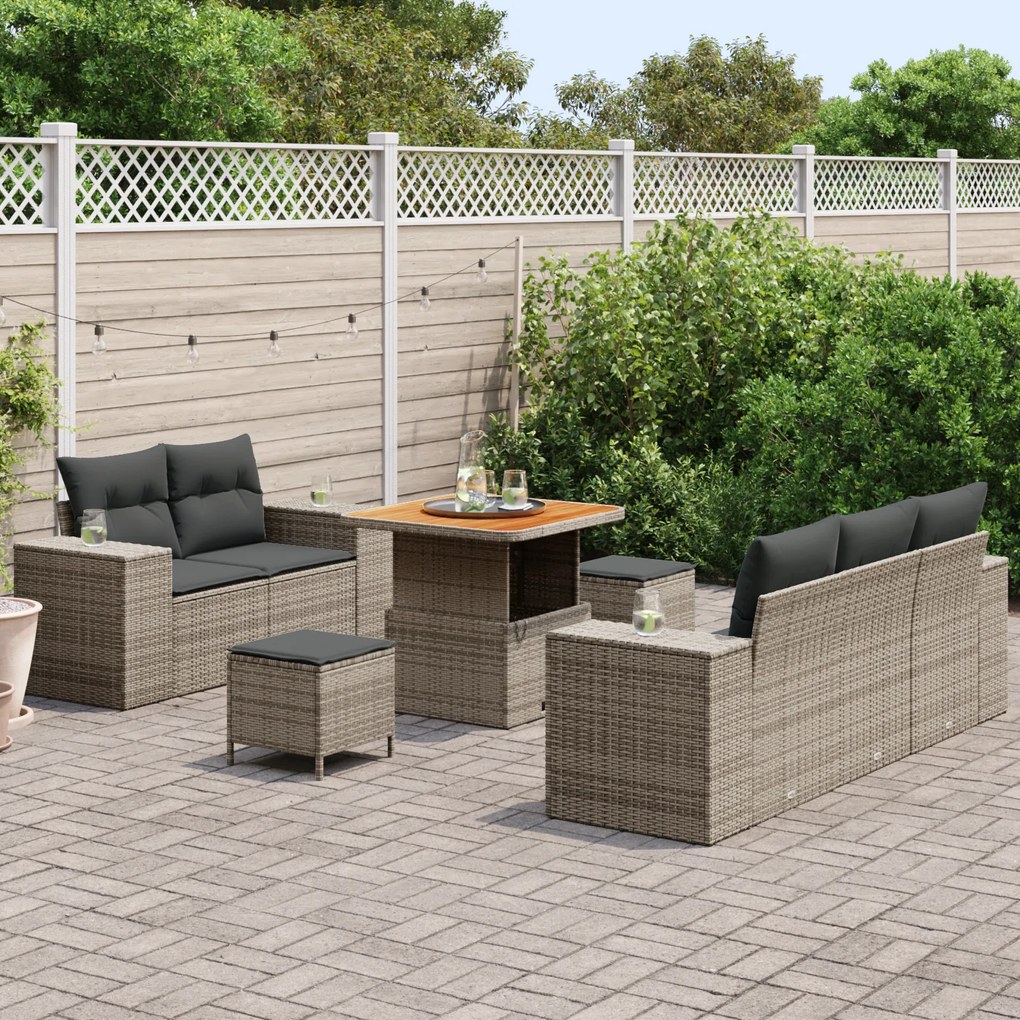 vidaXL Σετ Καναπέ Κήπου με μαξιλάρι 8 pcs Γκρι 80 x 80 x 71 cm
