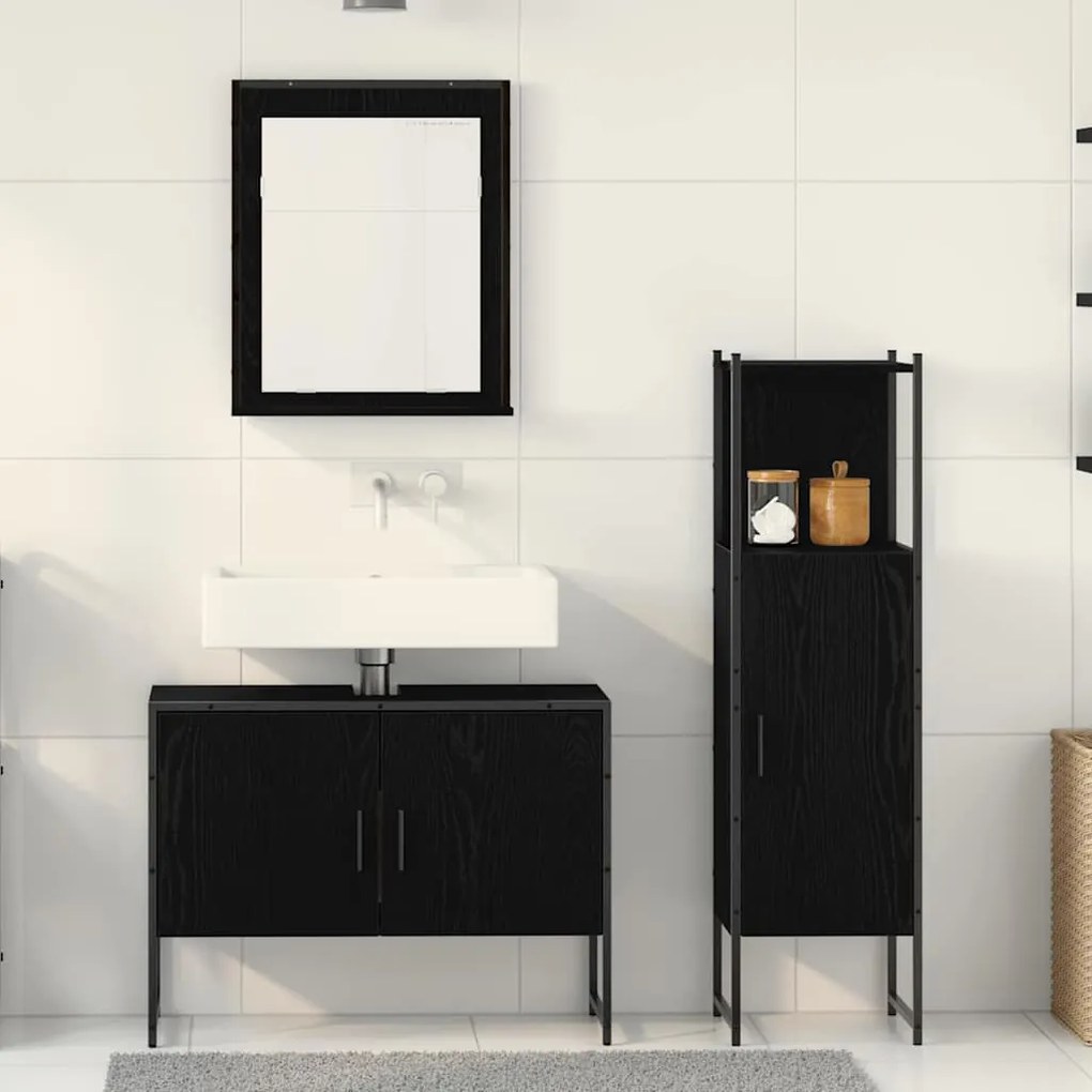 vidaXL Σετ Επίπλων Μπάνιου με πόρτα 3 pcs Μαύρο 33 x 33 x 102.5 εκ