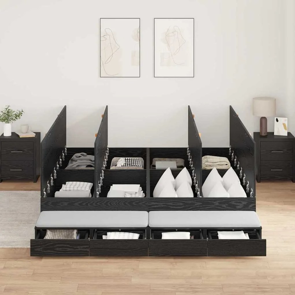 vidaXL Κρεβάτι αποθήκευσης Μαύρη Δρυς 180x200 εκ