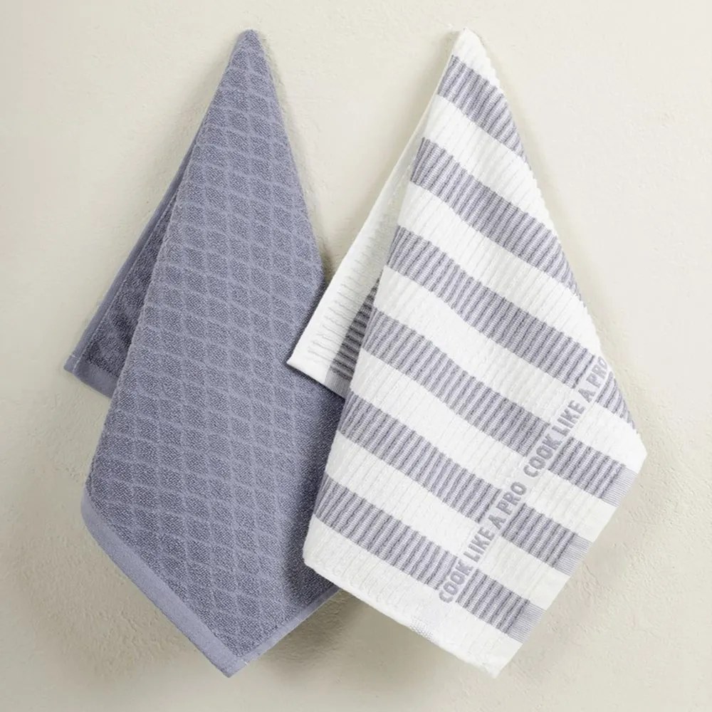 Πετσέτες Κουζίνας Retro (Σετ 2τμχ) White-Grey Nima 40x60cm 100% Βαμβάκι