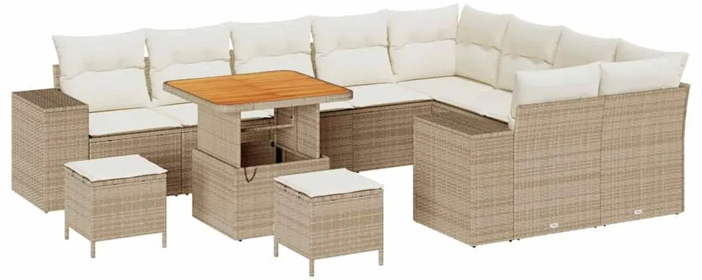 vidaXL Σετ Καναπέ Κήπου Ρυθμιζόμενο ύψος 12 pcs Μπεζ συνθετικό ρατάν