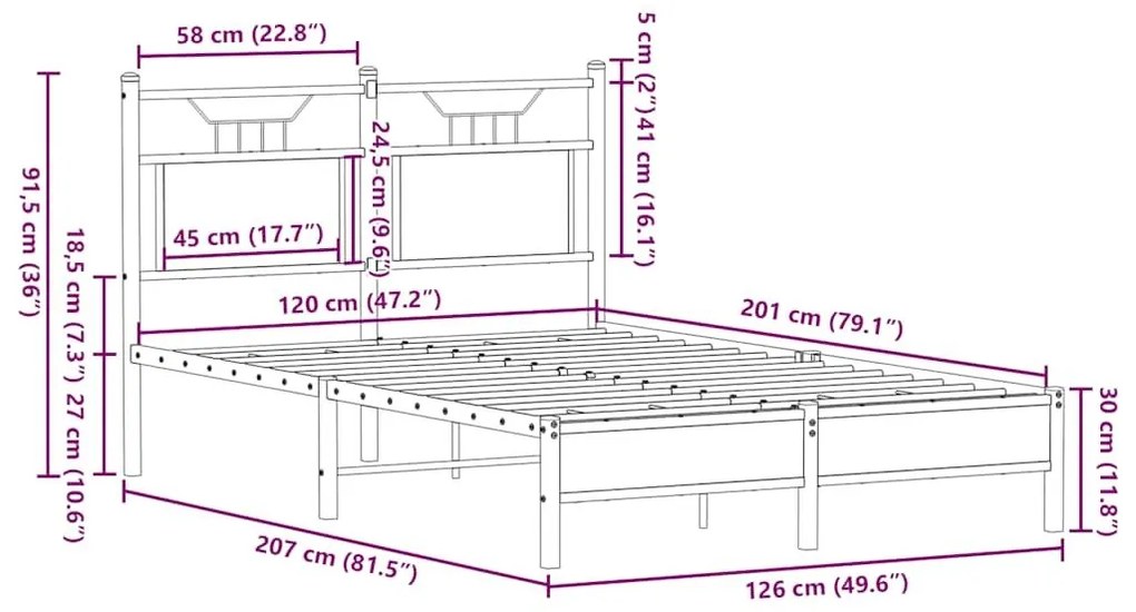 Πλαίσιο Κρεβατιού Χωρ. Στρώμα Sonoma Δρυς 120x200εκ. Επ. Ξύλο - Καφέ