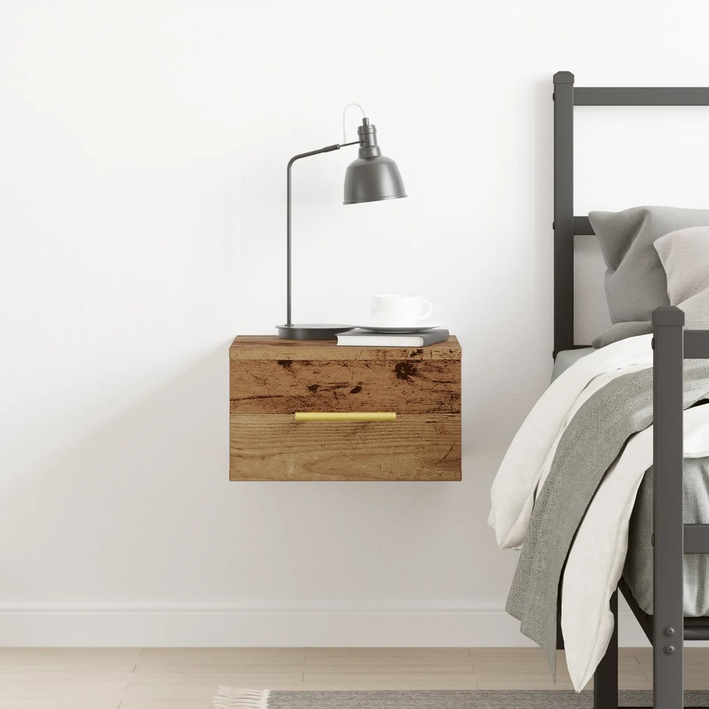 vidaXL Κομοδίνο Τοίχου Παλιό Ξύλο 35x35x20 εκ.