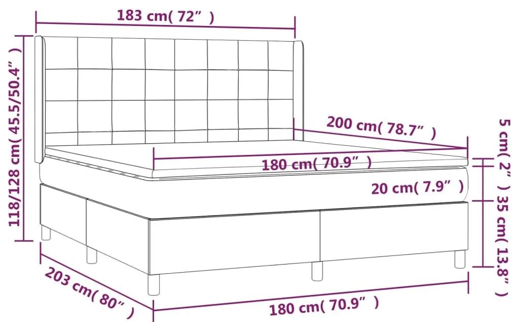 Κρεβάτι Boxspring με Στρώμα &amp; LED Μαύρο 180x200 εκ. Υφασμάτινο - Μαύρο