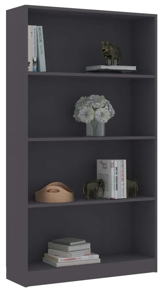vidaXL Βιβλιοθήκη με 4 Ράφια Γκρι 80 x 24 x 142 εκ. από Μοριοσανίδα