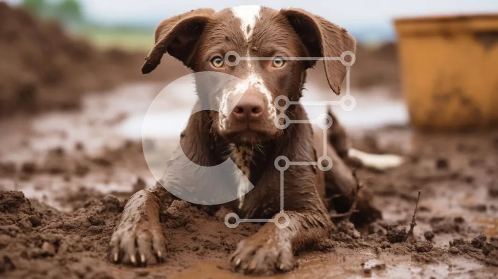 Σετ των 2 Intra Συλλεκτικό Ξύλινο Παζλ Plywood  4mm - Καφέ και λευκό σκυλί ξαπλωμένο στη λάσπη Σε Ξύλινο Κουτί - Διαστάσεις: 10x10 cm – 25 κομμάτια