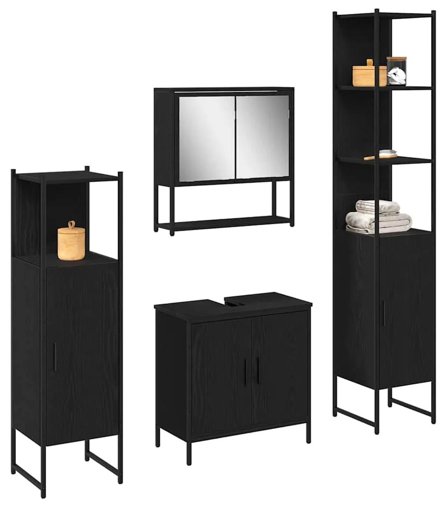 vidaXL Σετ Επίπλων Μπάνιου με πόρτα 4 pcs Μαύρο 33 x 33 x 185.5 εκ