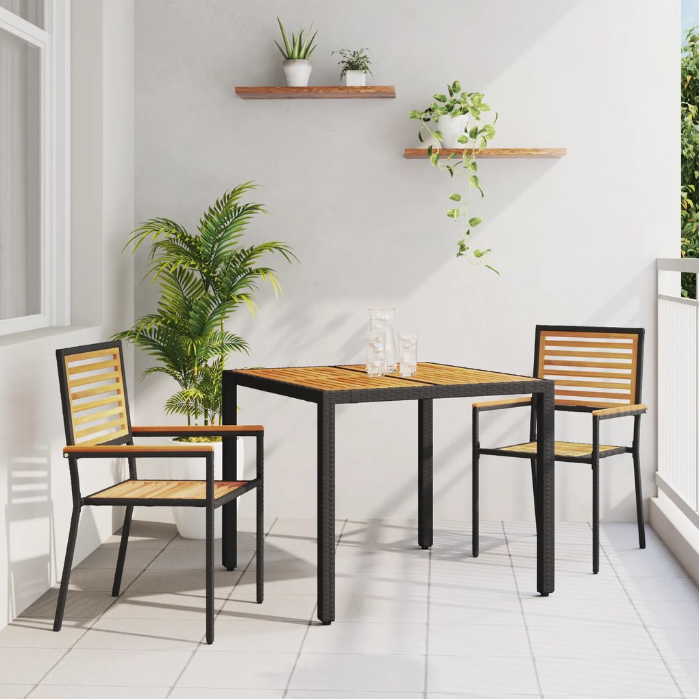 vidaXL Σετ Εξωτερικής Τραπεζαρίας 3 Τεμαχίων Μαύρο Πολυ-Πλαστικό Ακακίας