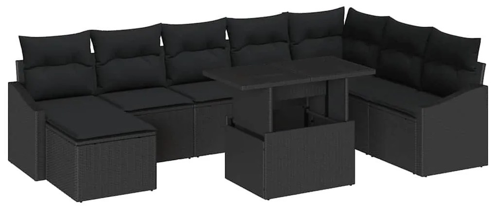 vidaXL Σετ Καναπέ Κήπου με μαξιλάρι 9 pcs Μαύρο