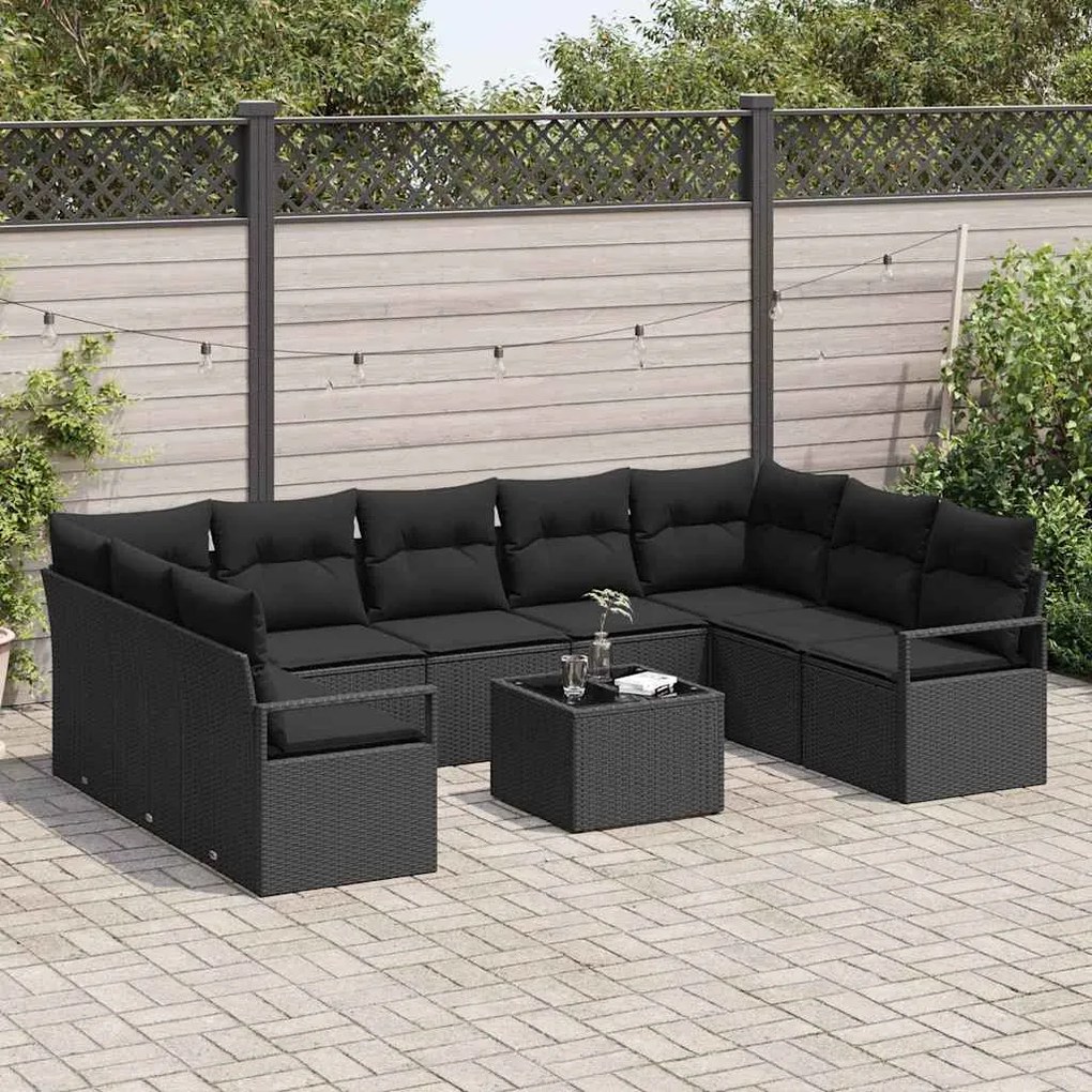 vidaXL Σετ Καναπέ Κήπου 10 pcs Μαύρο Πολυ ράταν