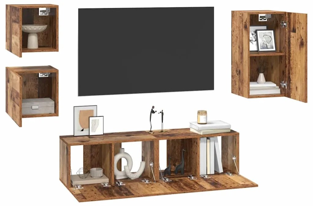 vidaXL Σετ επίπλου τηλεόρασης 5 pcs Παλαιό ξύλο 30.5 x 30 x 60 εκ.