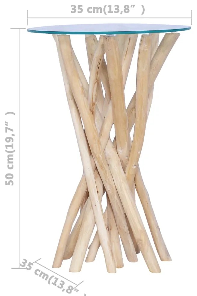 vidaXL Τραπέζι Σαλονιού Γυάλινη Επιφάνεια 35x35x50 εκ. Μασίφ Ξύλο Teak