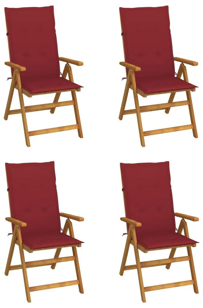 3065356 vidaXL Καρέκλες Κήπου Ανακλινόμενες 4 τεμ. Ξύλο Ακακίας με Μαξιλάρια Κόκκινο, 1 Τεμάχιο