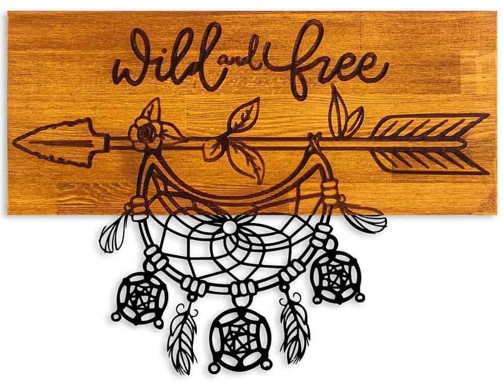 Διακοσμητικό Τοίχου Wild and Free 899SKL2688 58x3x45cm Walnut-Black Wallity Μέταλλο,Ξύλο