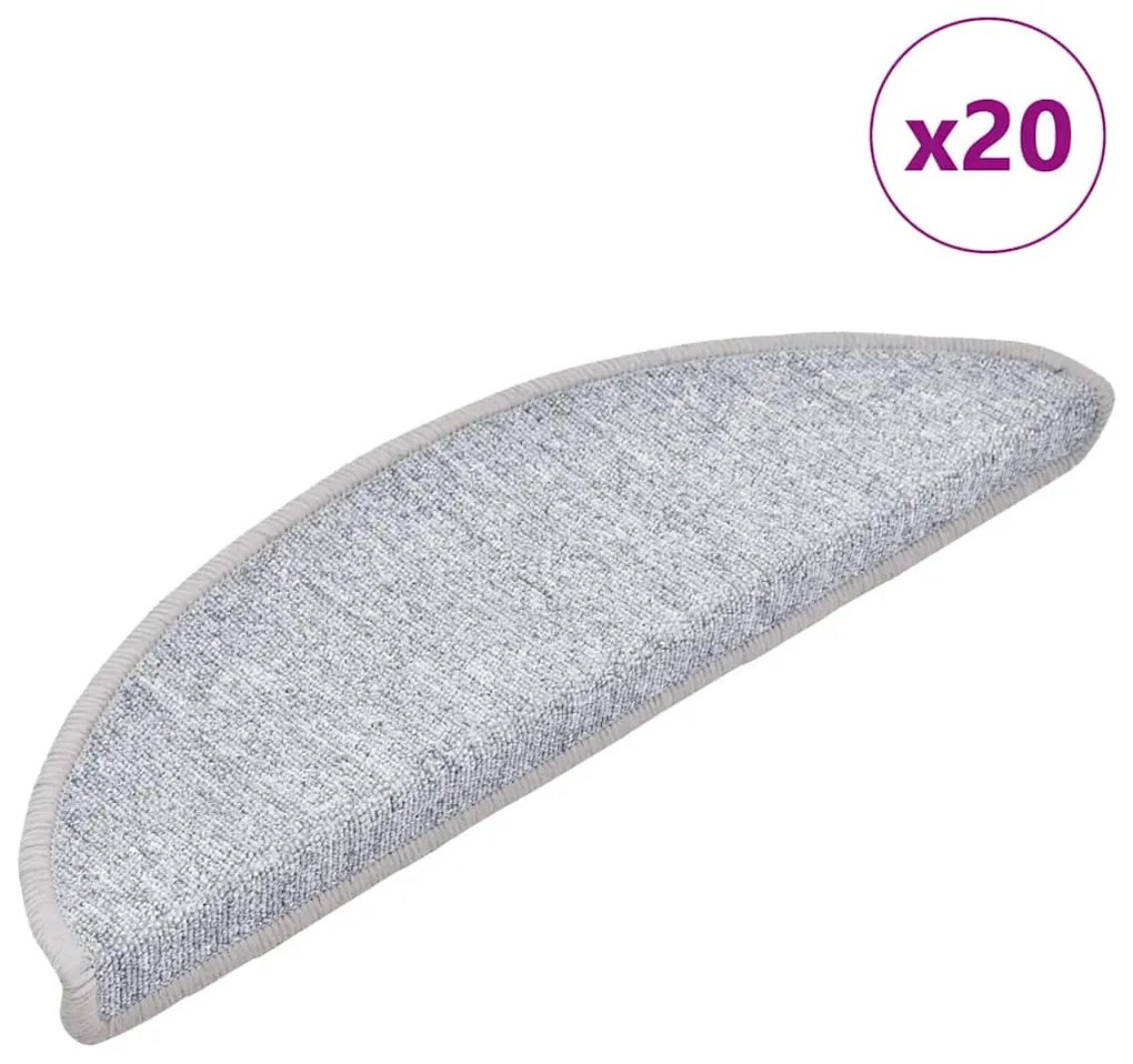 Πατάκια Σκαλιών 20 τεμ. Ανοιχτό Γκρι Ημίκυκλα 56x17x3 εκ.