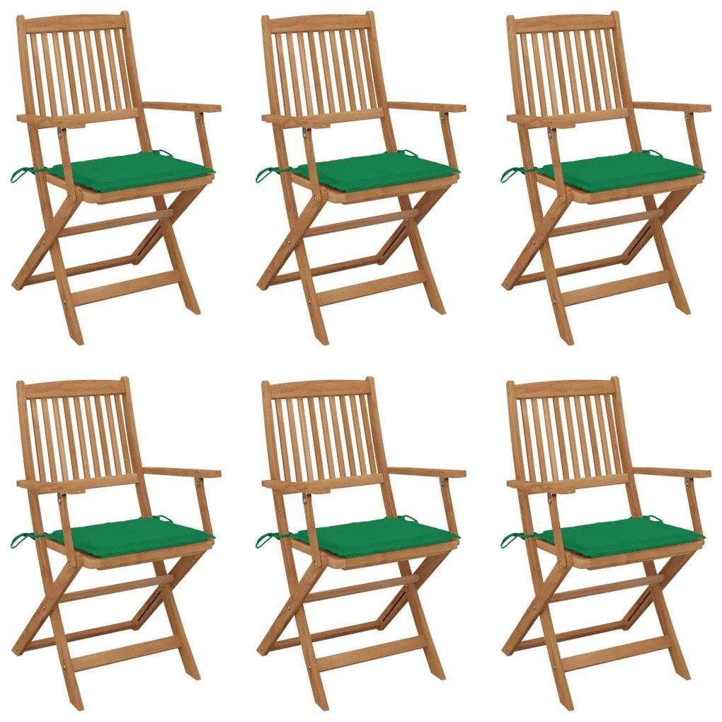 3074945 vidaXL Καρέκλες Κήπου Πτυσσόμενες 6 τεμ Μασίφ Ξύλο Ακακίας &amp; Μαξιλάρια Πράσινο, 1 Τεμάχιο
