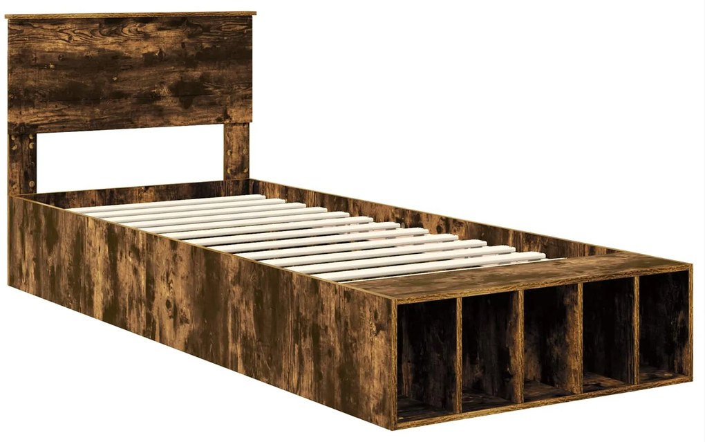 vidaXL Σκελετός Κρεβατιού Καπνιστό Δρύς 90 x 190 cm Επεξεργασμένο ξύλο